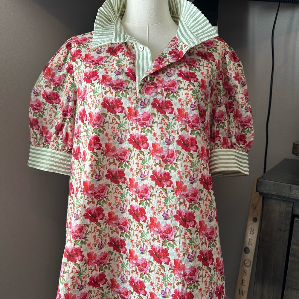 entro Floral Pink and Red Collared Blouse - Picture 4 of 12